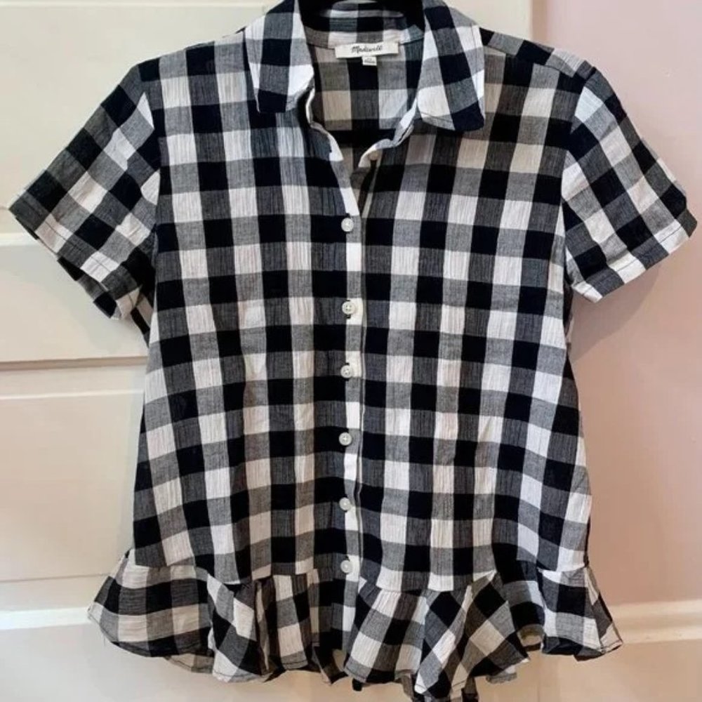 Madewell Women's Plaid Blouse with Ruffle Hem XS - Picture 3 of 6